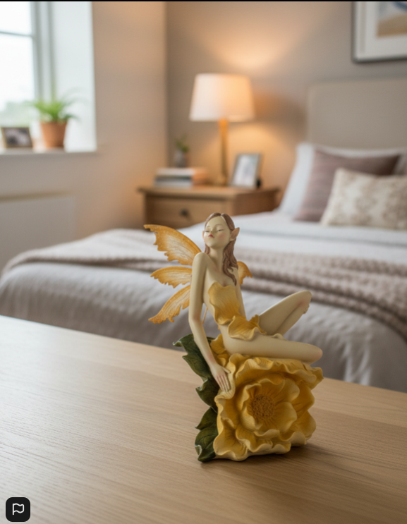 Figura de Hada Sentada en Flor 30x18 cm – Decoración Mágica y Espiritual para el Hogar