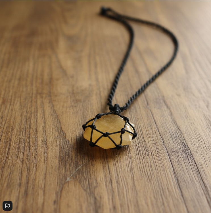 Colgante Hexagonal Cuarzo Amarillo Entrelazado – Energía Vital, Prosperidad y Claridad Mental
