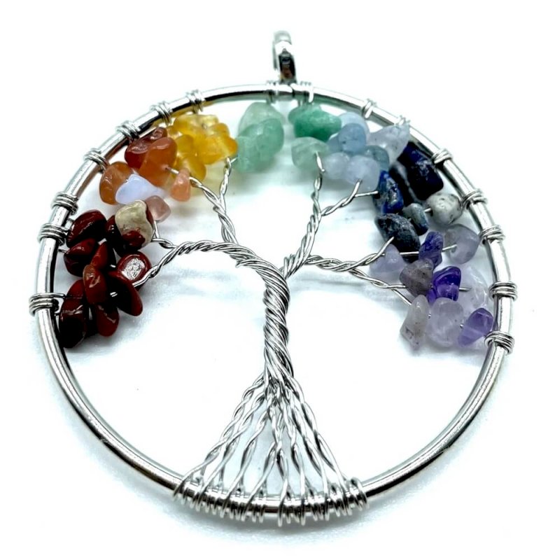 Colgante Árbol de la Vida 7 Chakras 4cm - Bañado en Plata