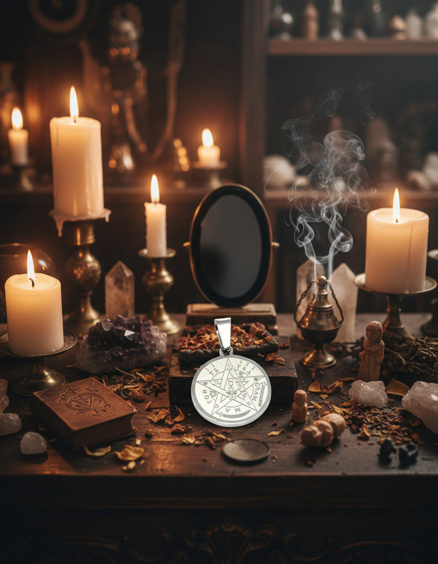 Colgante de Acero Bizantino con Tetragramatón Grabado – Protección y Elegancia