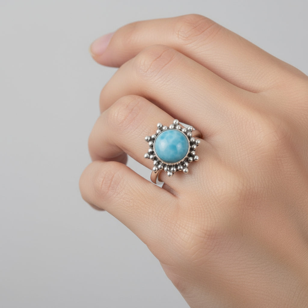 Anillo ajustable plata de ley con Larimar