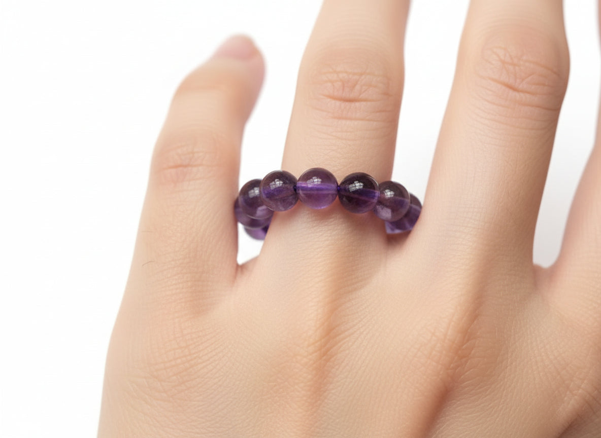 Anillo Tibetano con Amatista de Bolas 4–5 mm – Joya Energética para Intuición, Calma y Protección Espiritual