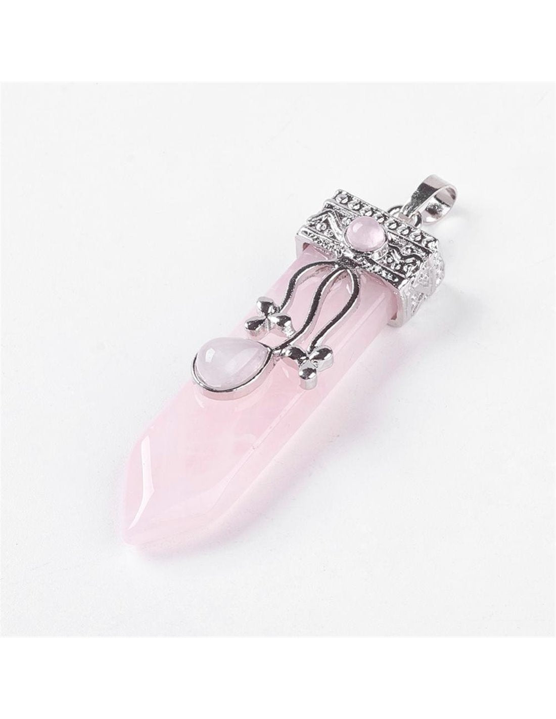 Colgante en forma de punta, en mineral Cuarzo Rosa