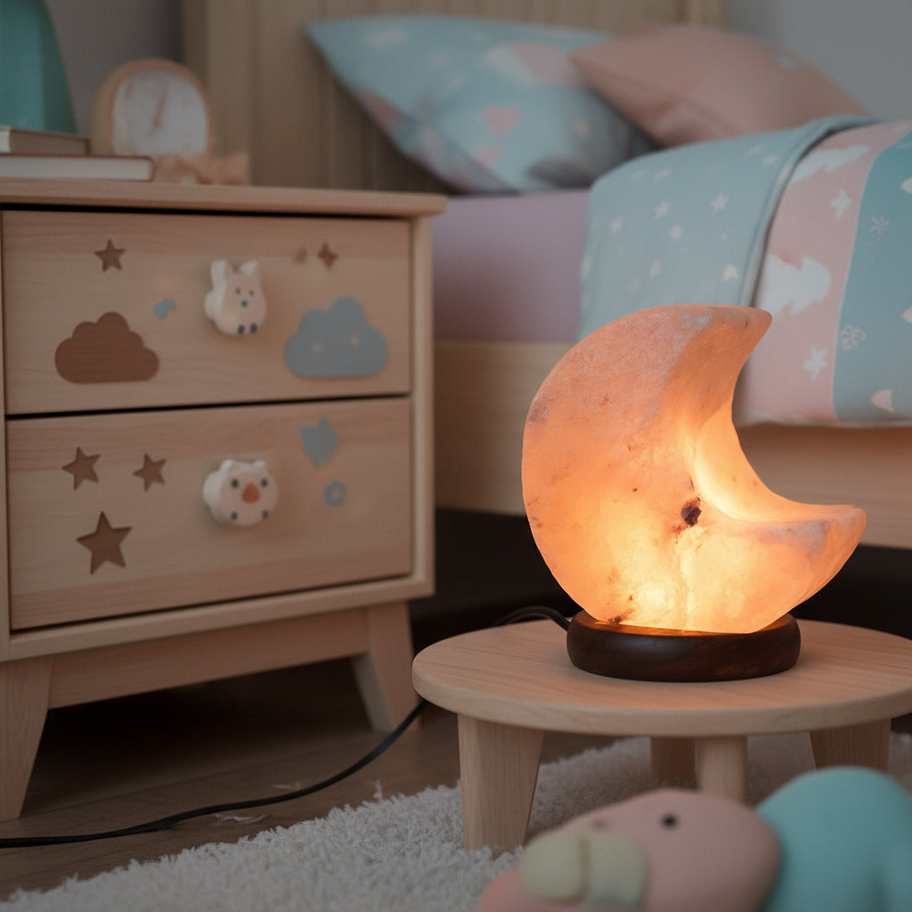 Lámpara de sal Himalaya en forma de luna con bombilla LED multicolor incluida