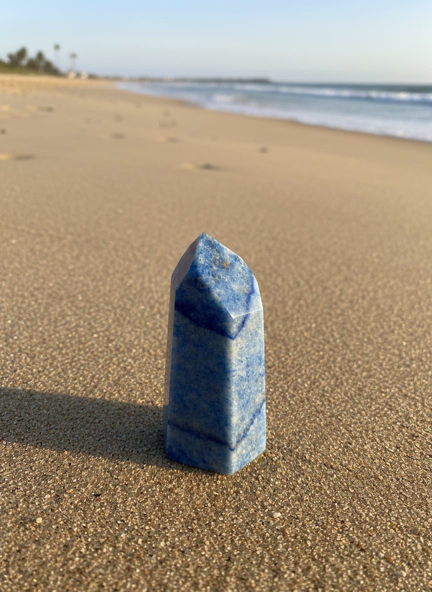 Obelisco de Cuarzo Azul – Cristal Natural para Calma Mental, Comunicación Clara y Sanación Emocional