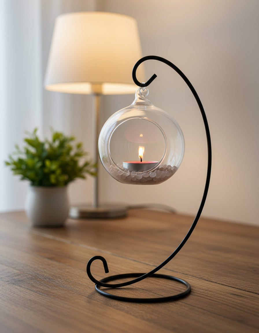 Portavelas con Esfera Grande de Cuarzo Rosa – Luz para Amor Propio, Armonía y Sanación Emocional