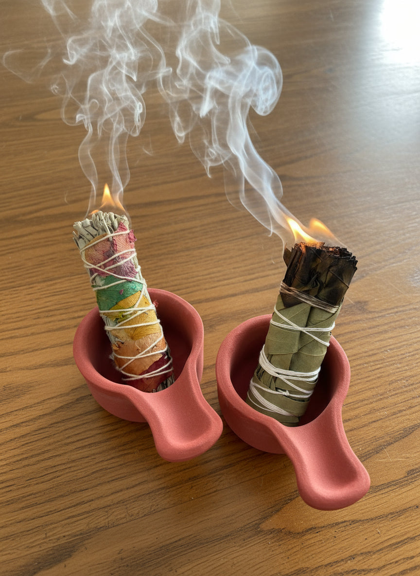Quemador de Sahumerios y Palo Santo de Barro Rosa | Ritual, Purificación y Estilo Artesanal