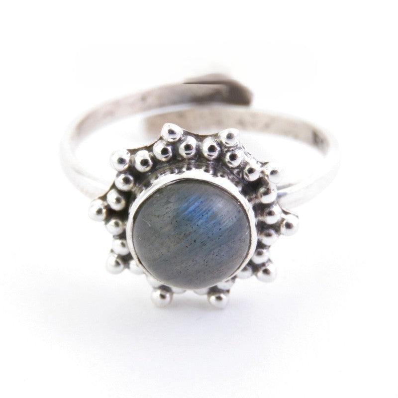 Anillo Ajustable Flor en Plata de primera ley  con Labradorita