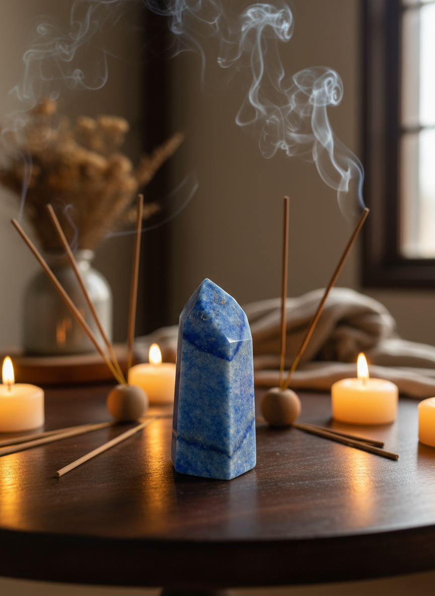 Obelisco de Cuarzo Azul – Cristal Natural para Calma Mental, Comunicación Clara y Sanación Emocional