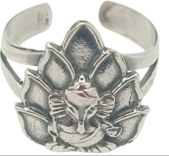 Anillo ajustable con plata de ley Ganesh loto (Abre caminos)