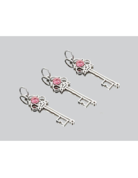 Colgante Llave de Turmalina Rosa en Acero Plateado – Amuleto para Amor Propio, Sanación y Apertura Emocional