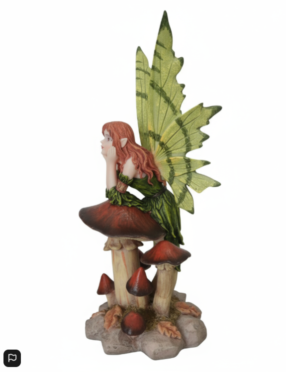 Figura Hada Sul en Seta con Alas Verdes Pintada a Mano – Decoración Mágica y Artesanal