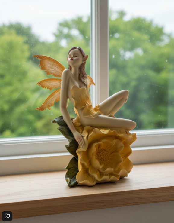 Figura de Hada Sentada en Flor 30x18 cm – Decoración Mágica y Espiritual para el Hogar