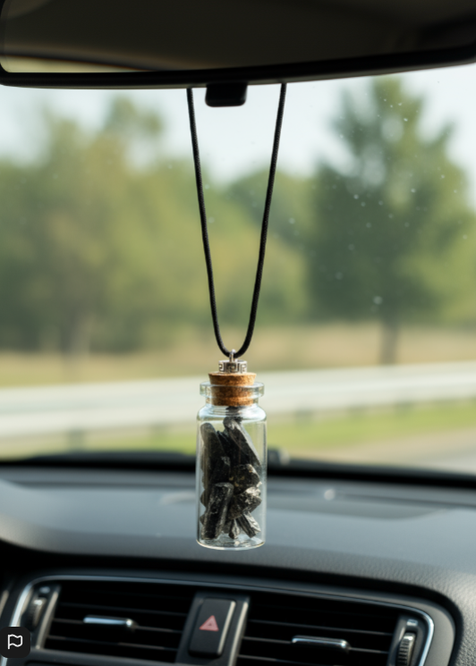 Bote Protector para el Coche con Turmalina en Bruto – Amuleto de Protección Energética y Seguridad en el Camino