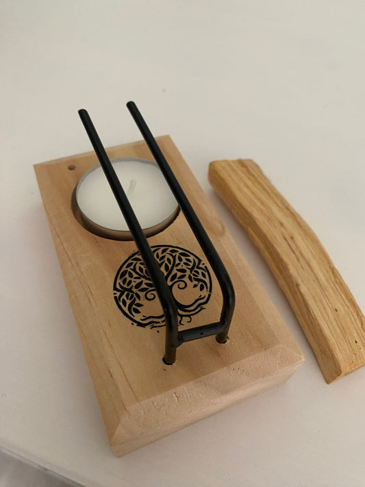 Quemador Artesanal de Palo Santo – Diseño Árbol de la Vida , fases lunares o loto