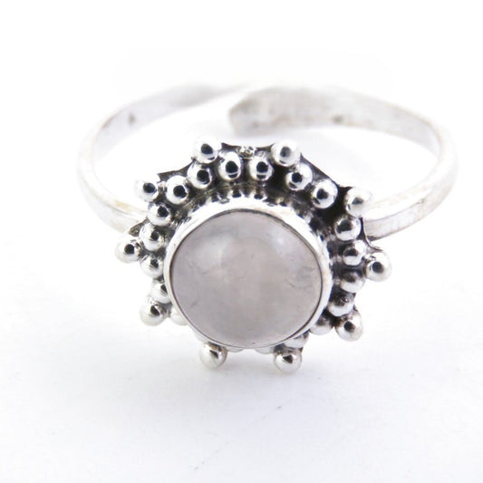 Anillo Ajustable Flor en Plata de primera ley con Cuarzo Rosa