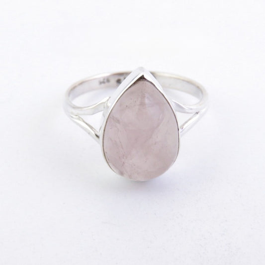 Anillo de Plata con Piedra Natural de Cuarzo Rosa