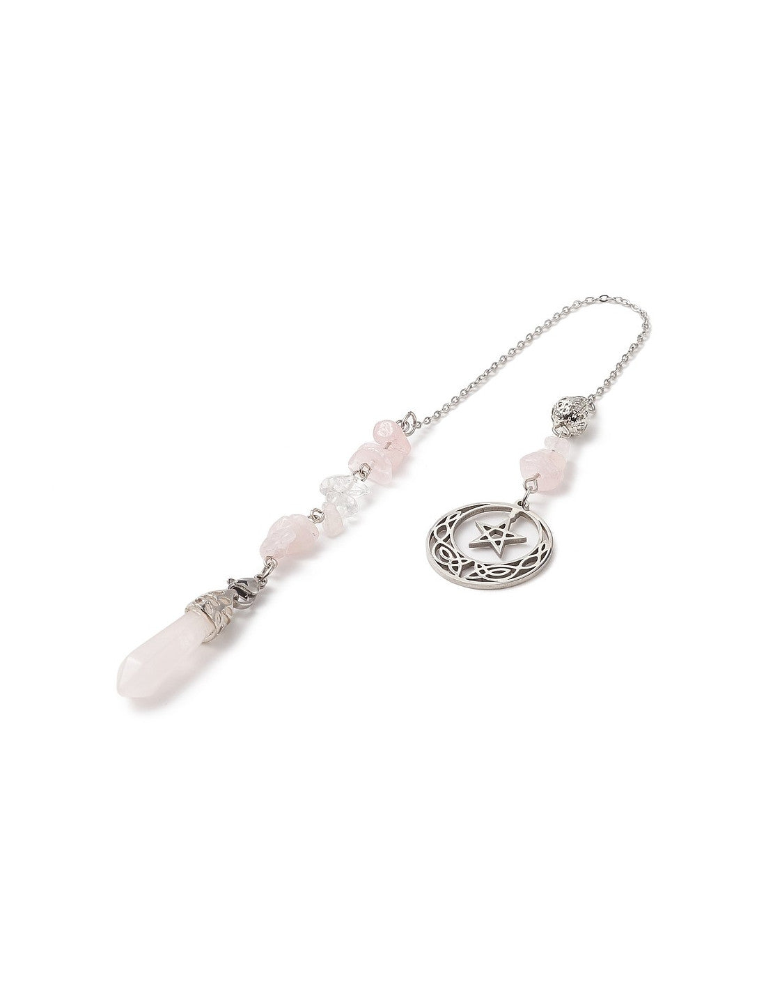 Péndulo de Cuarzo Rosa con Pentagrama – Herramienta de Radiestesia para Amor, Protección y Conexión Espiritual