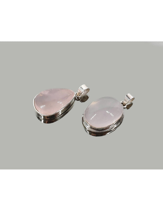 Colgante Cabujón de Cuarzo Rosa en Plata de Ley