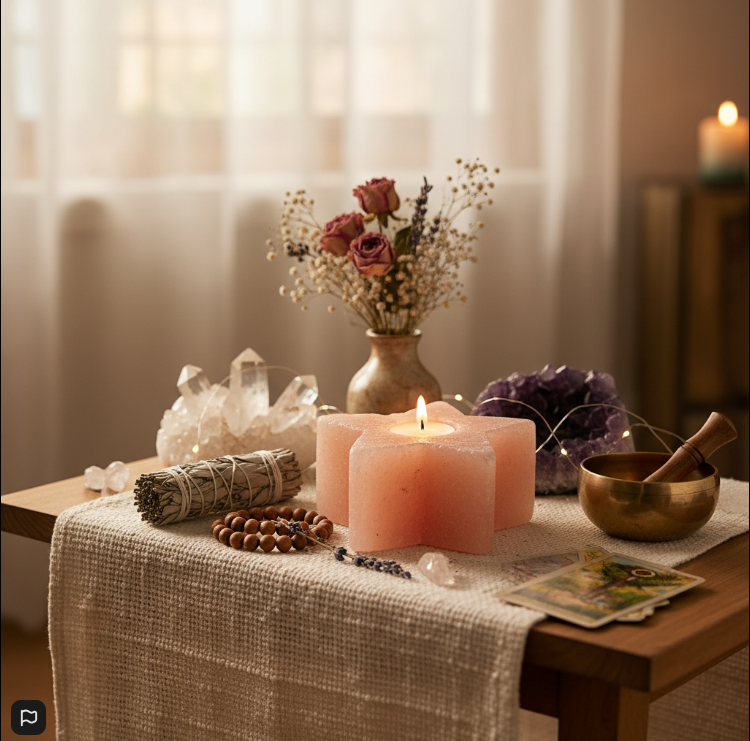 Soporte de Vela Estrella de Sal del Himalaya – Porta Velas Decorativo y Espiritual