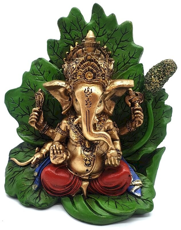 Estatua de resina de Ganesh en hoja 11cm
