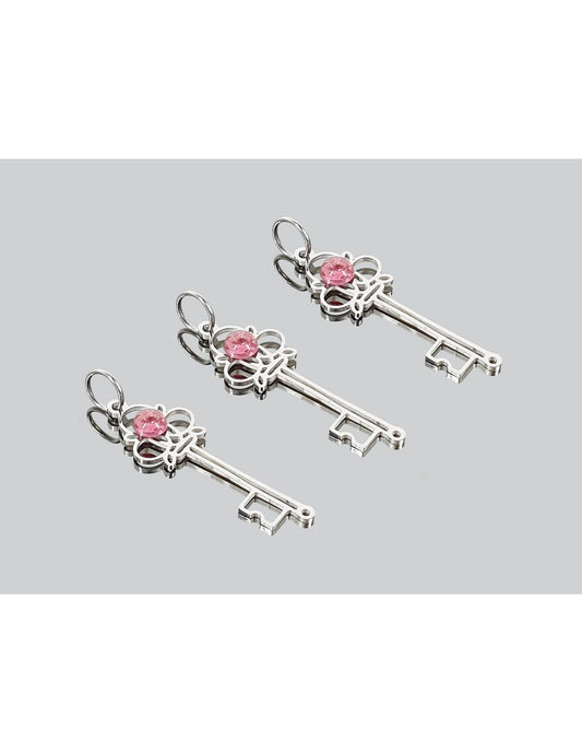 Colgante acero plateado llave Turmalina Rosa