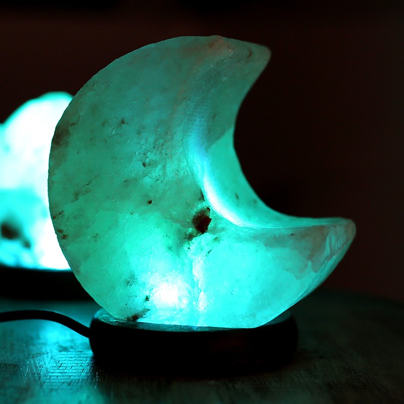 Lámpara de sal Himalaya en forma de luna con bombilla LED multicolor incluida