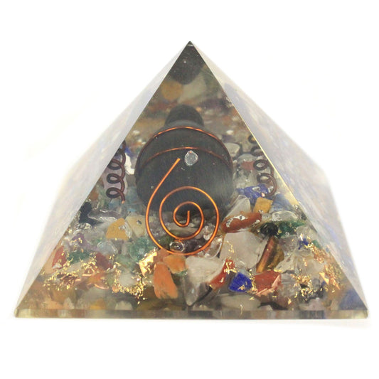 Orgonite Pirámide 60mm Gem chips, Cobre, Tortuga