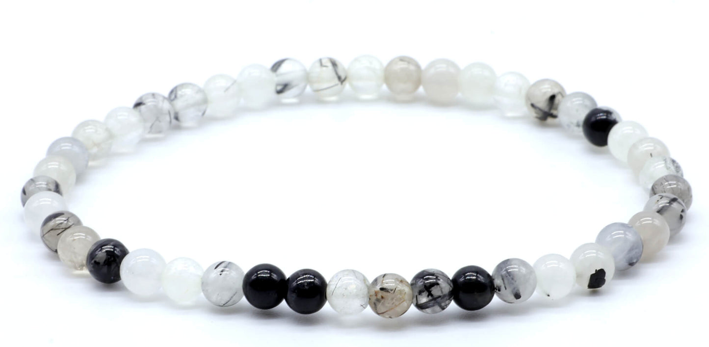 Pulsera Cuarzo Turmalina Perlas 4mm