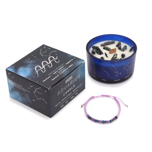 Vela de cera de soja Cristal del Zodiaco con Pulsera de Piedras Preciosas - Acuario