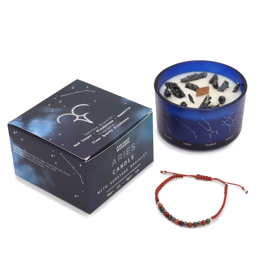 Vela de cera de soja cristal del Zodiaco con Pulsera de Piedras Preciosas - Aries