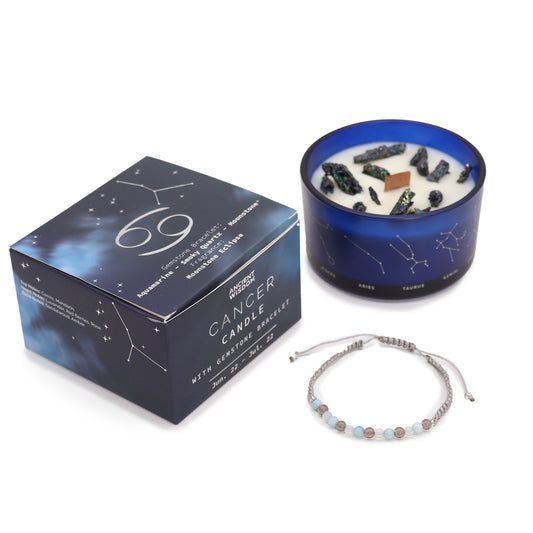 Vela de cera de soja Cristal del Zodíaco con Pulsera de Piedras Preciosas - Cáncer