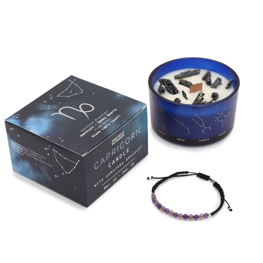 Vela de cera de soja  Cristal del Zodíaco con Pulsera de Piedras Preciosas - Capricornio