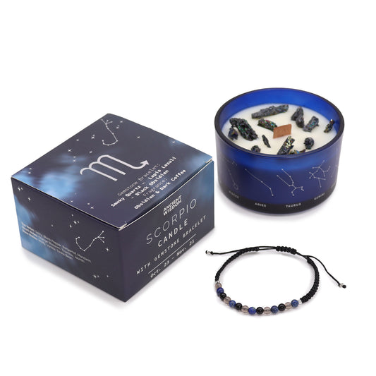 Vela de cera de soja Cristal del Zodíaco con Pulsera de Piedras Preciosas - Escorpio