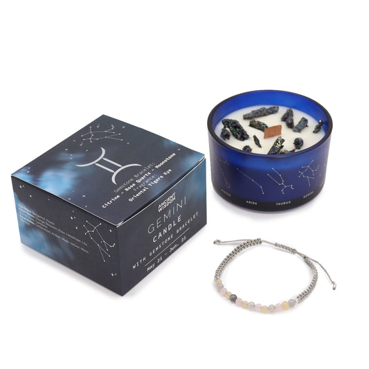 Vela de cera de soja  Cristal del Zodíaco con Pulsera de Piedras Preciosas - Géminis
