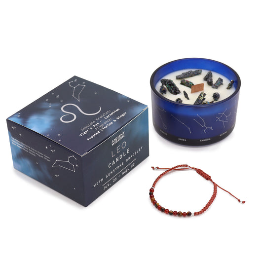 Vela de cera de soja  Cristal del Zodíaco con Pulsera de Piedras Preciosas - Leo