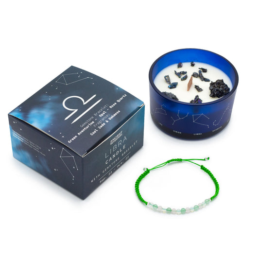 Vela de cera de soja Cristal del Zodíaco con Pulsera de Piedras Preciosas - Libra