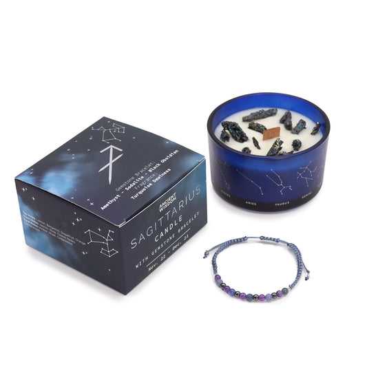 Vela de cera de soja de Cristal del Zodíaco con Pulsera de Piedras Preciosas - Sagitario