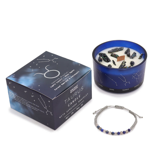Vela de cera de soja Cristal del Zodíaco con Pulsera de Piedras Preciosas - Tauro