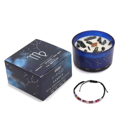 Vela de cera de soja Cristal del Zodíaco con Pulsera de Piedras Preciosas - Virgo